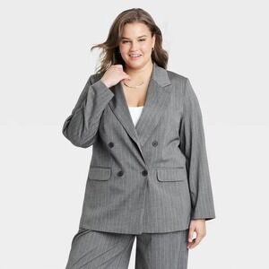 Women's Double-Breasted Gray Pinstripe Blazer – A New Day XXL – New With Tags